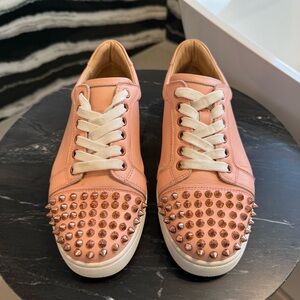 Christian Louboutin Vieira 2 Pink Studded Sneakers Rose Gold 36 Red bottoms